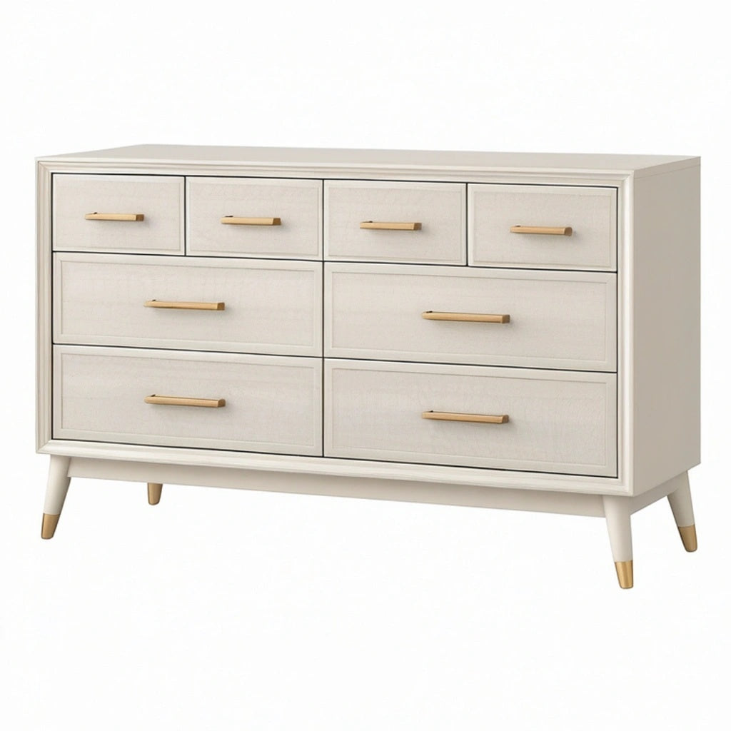 Komoda 140 x 40 x 85 cm z płyty drewnopochodnej kremowa z 8 szufladami w stylu retro
