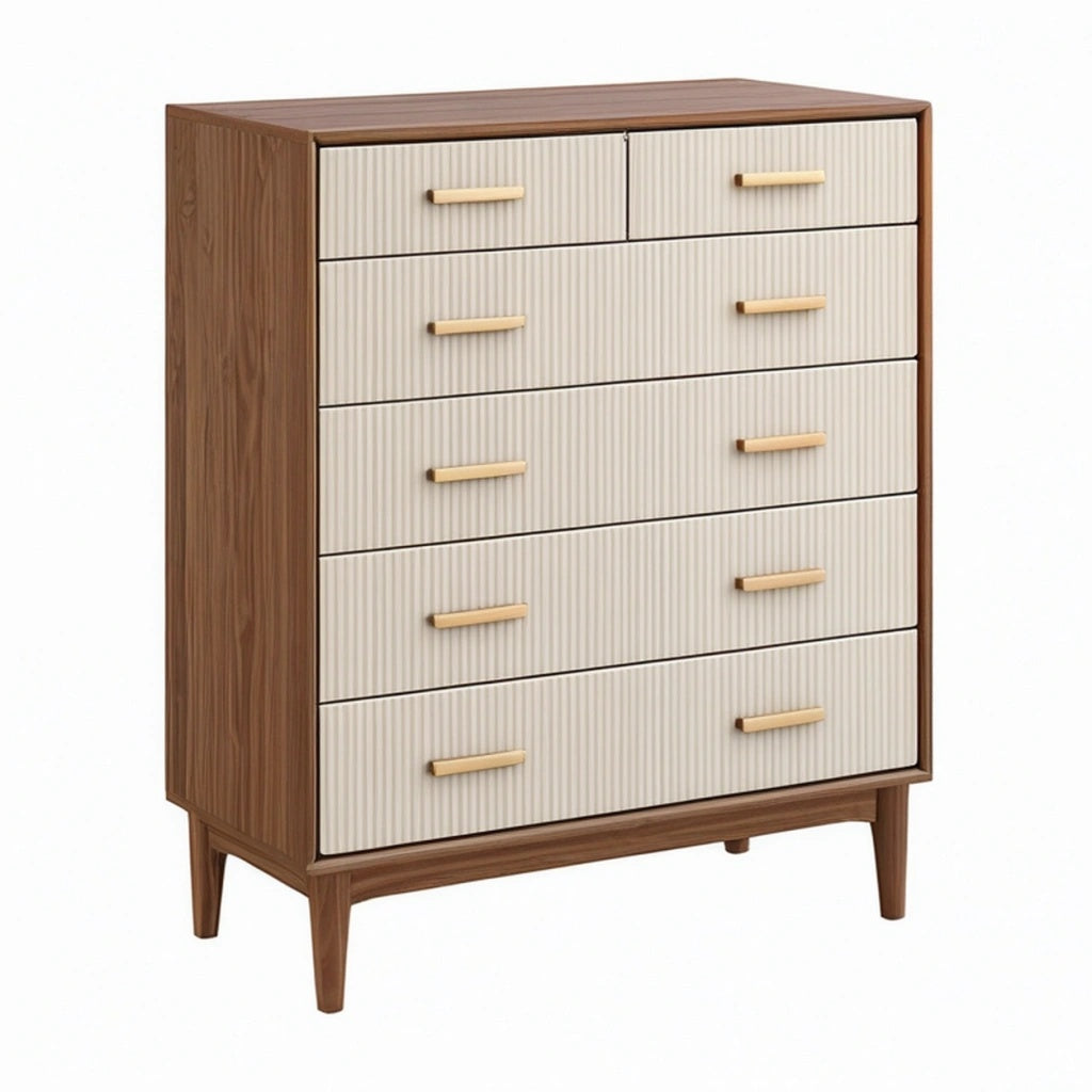 Komoda 80 x 40 x 110 cm z płyty meblowej brązowo-kremowa z 6 szufladami w stylu retro