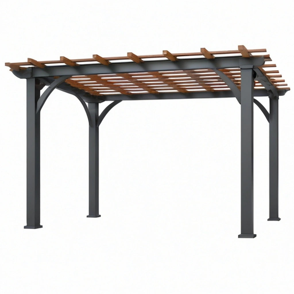 Pergola ogrodowa 300 x 300 cm stalowa grafitowo-brązowa z drewnianymi listwami