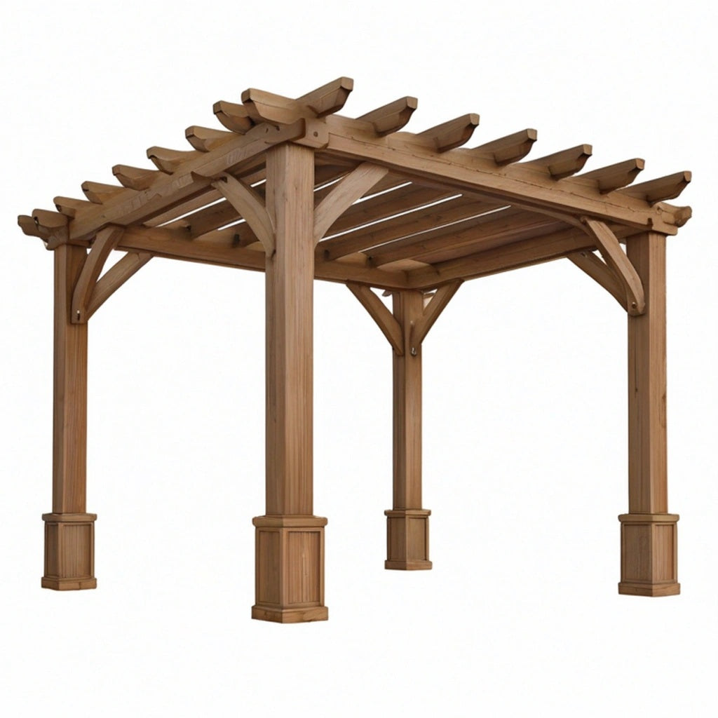 Pergola ogrodowa 300 x 300 x 240 cm z naturalnego drewna brązowa - ażurowa konstrukcja tarasowa