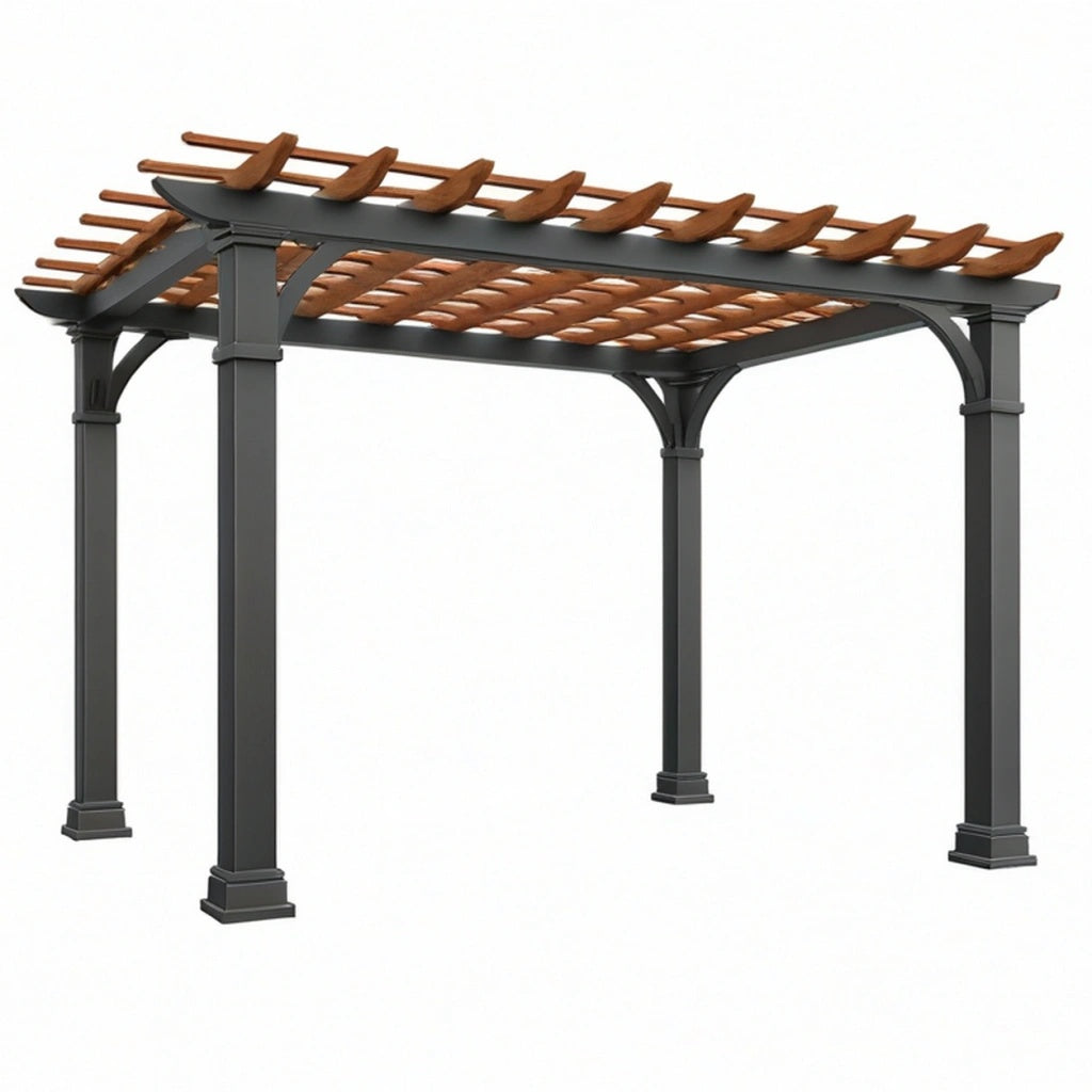 Pergola ogrodowa 300 x 300 x 240 cm z metalową ramą i drewnianymi listwami antracytowa/brązowa