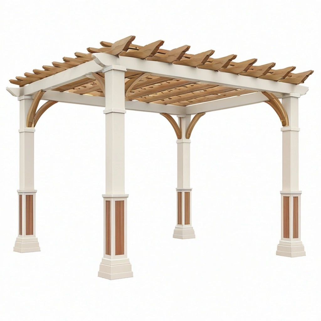 Pergola ogrodowa 300 x 300 x 250 cm drewniana biało-brązowa z ażurowym dachem
