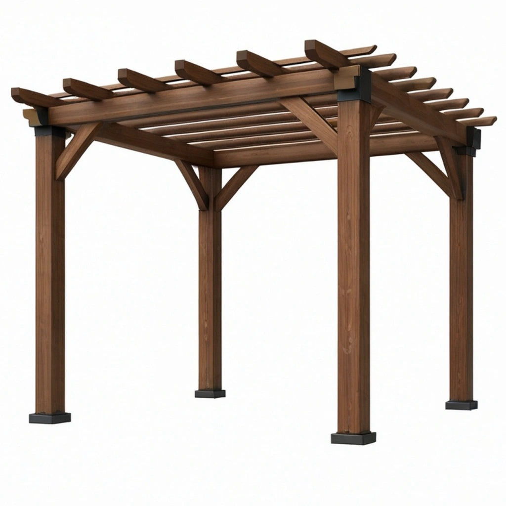 Pergola ogrodowa 300 x 300 x 240 cm drewniana brązowa z ażurowym dachem