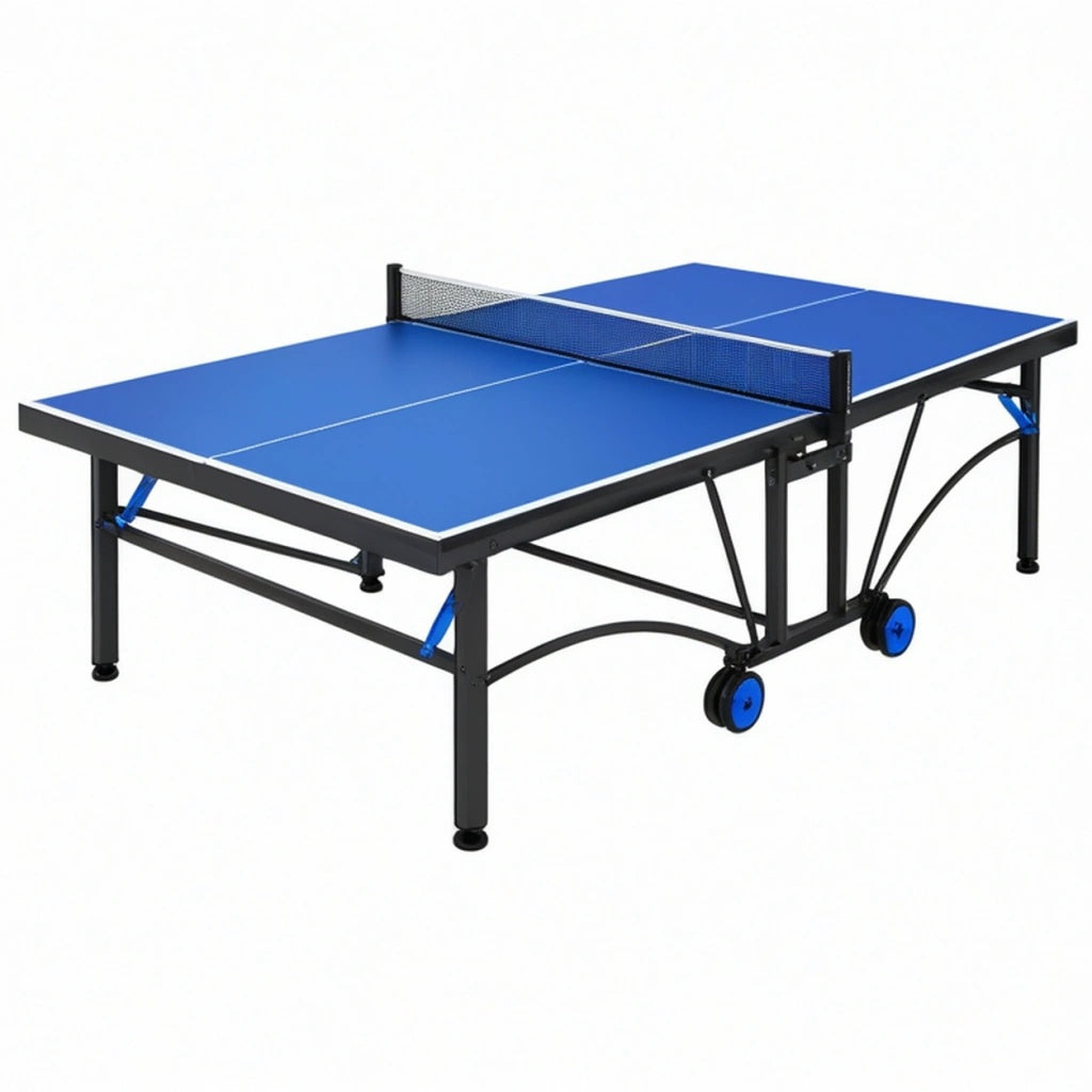 Stół do tenisa stołowego 274 x 152.5 x 76 cm niebieski MDF stalowy składany z siatką
