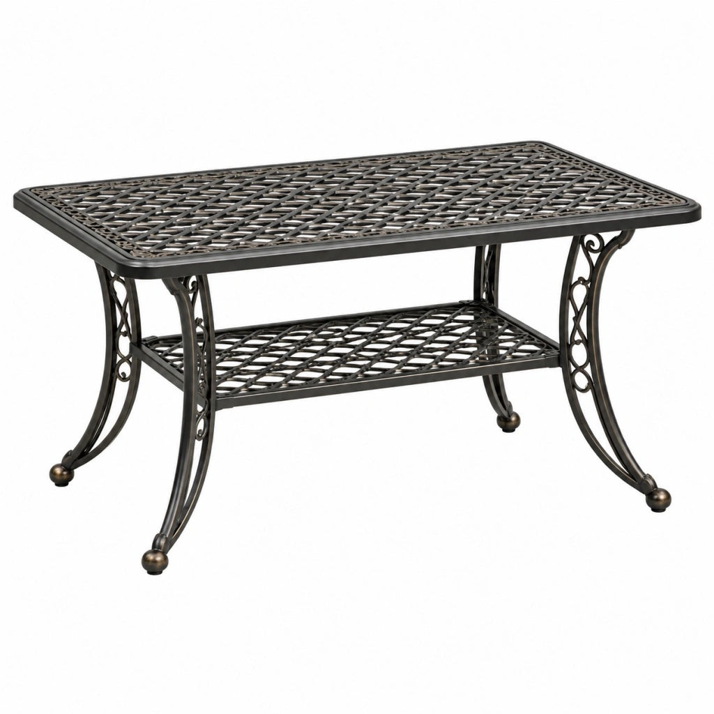 Stolik ogrodowy 122 x 61 x 46 cm metalowy czarny klasyczny z dolną półką