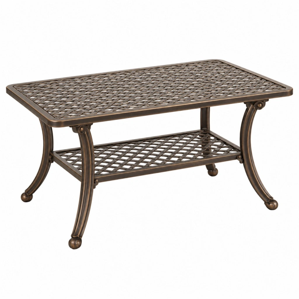 Stolik kawowy ogrodowy 100 x 60 x 45 cm metal brązowy - klasyczny z dolną półką