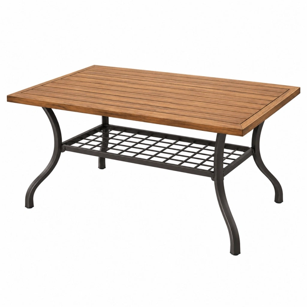Stolik kawowy ogrodowy 120 x 70 x 45 cm drewniano-metalowy brązowy z półką