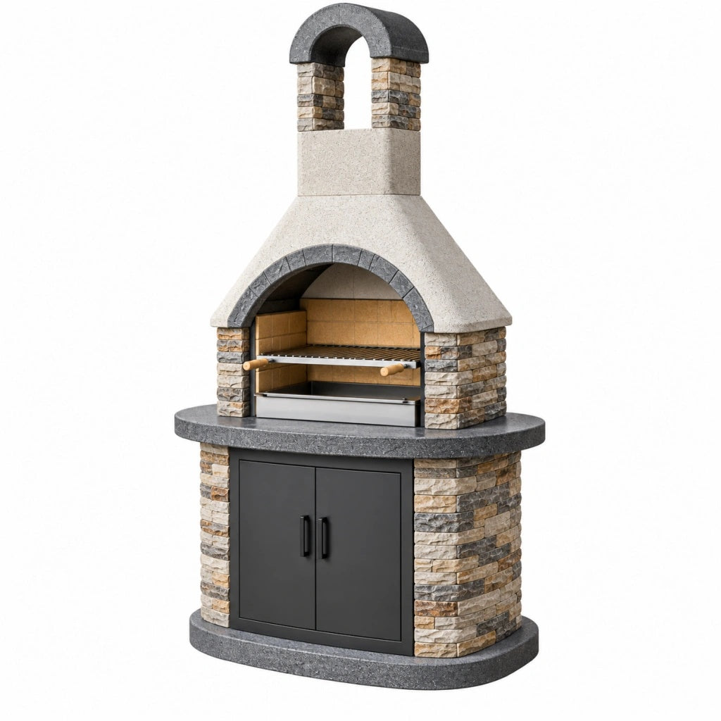 Grill ogrodowy 120 x 70 x 220 cm z kamienia i betonu szary z kominem i szafką